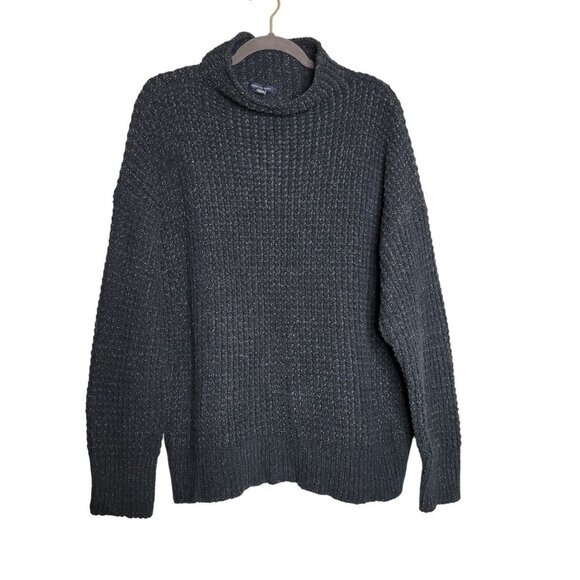 American Eagle Sweaters - American Eagle Waffle Knit Sweater Mock Neck Long Sleeve Ribbed Hem Navy Size XL